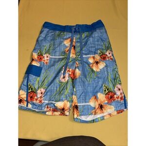 op medium (32-34) mens blue floral swim trunks